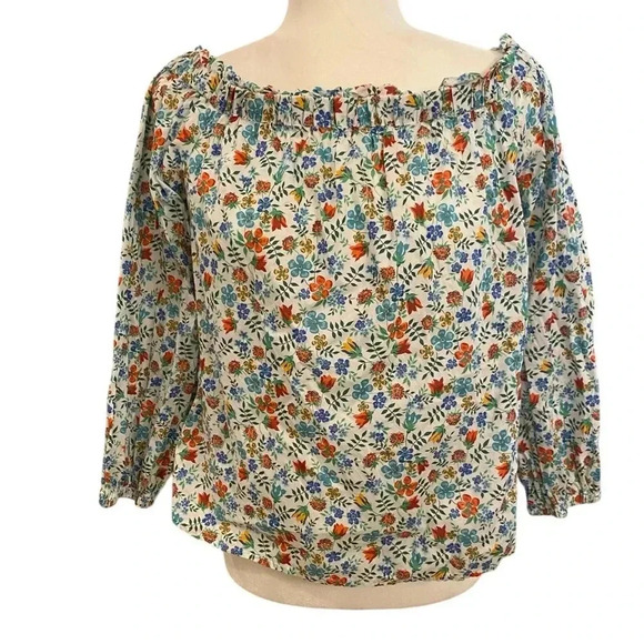 J. Crew Liberty Of London Art Edenham Off Shoulder Blouse Size 4 Floral Boho - Picture 3 of 8